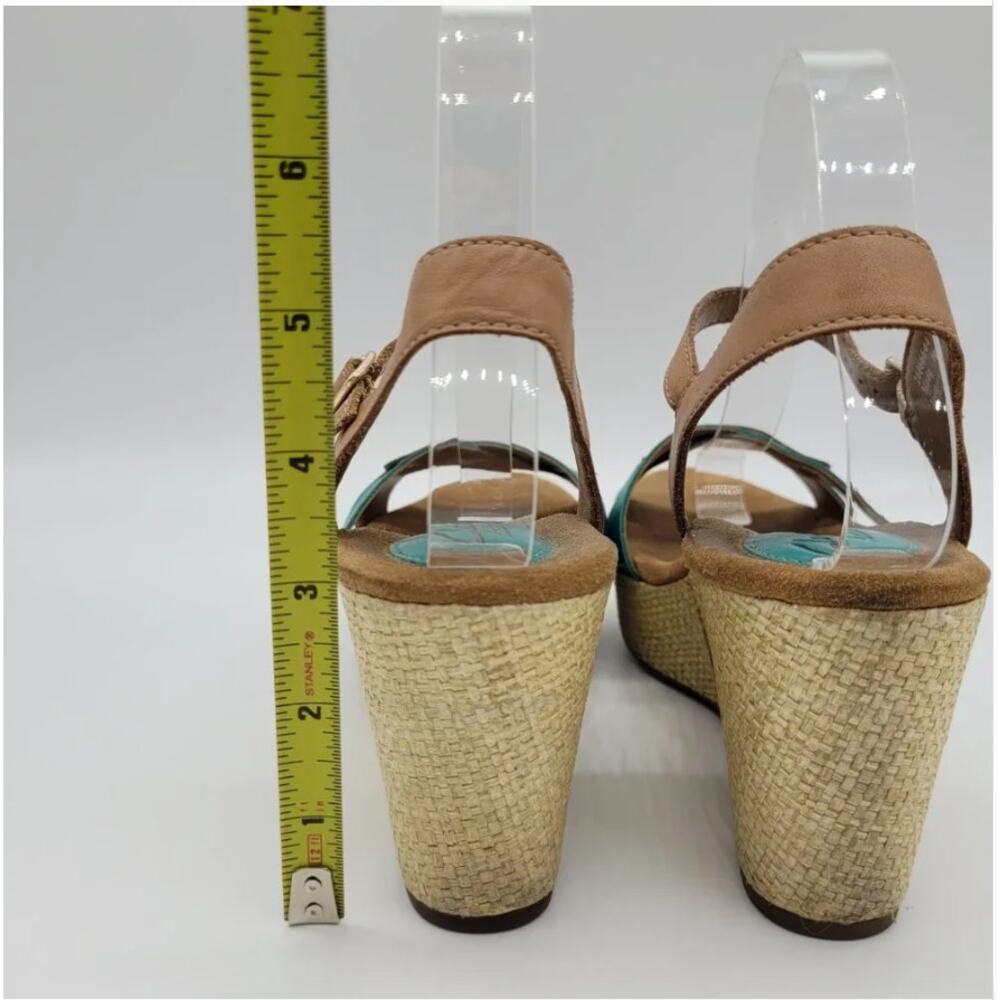 Clarks Teal and Tan Wedge Sandals - Picture 8 of 11